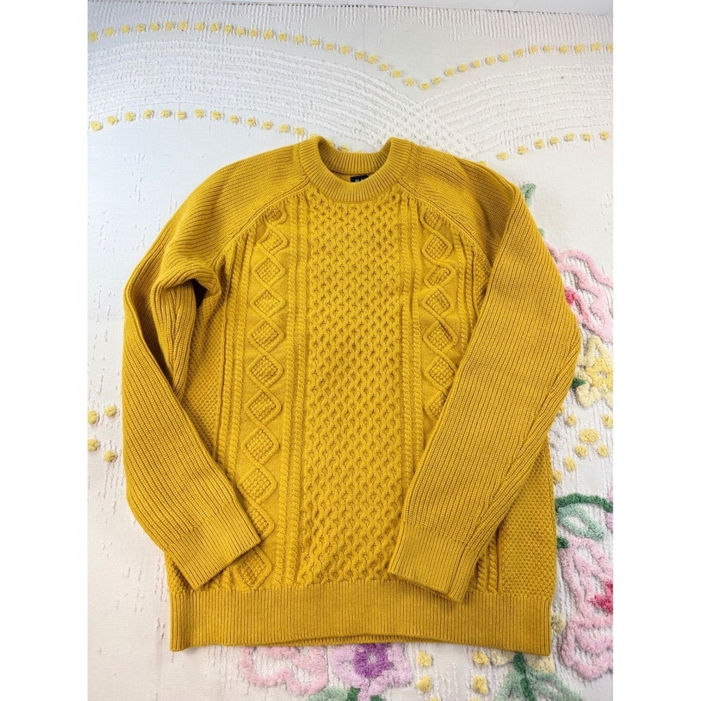 Gap Mens Mustard Yellow Cable‎ Knit Crewneck Sweater Cotton Wool Blend Size M